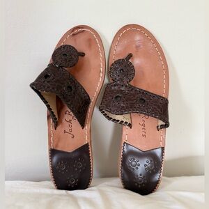 Jack Rogers Navajo Brown Croc Leather Sandals, Size 8